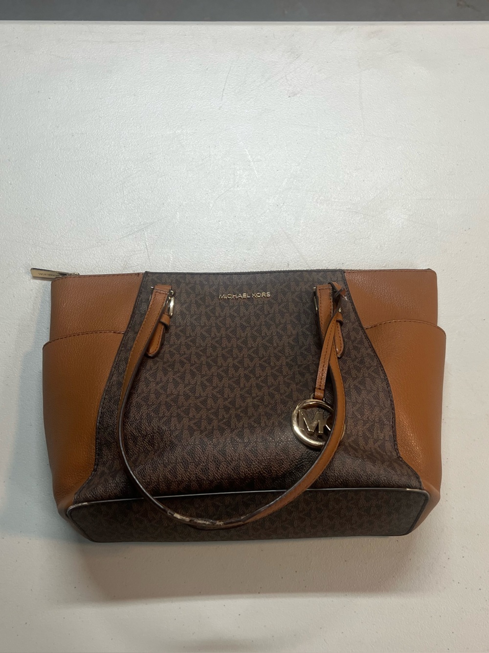 Michael Kors Brown Signature Logo Tote Shoulder Bag Tan MK
